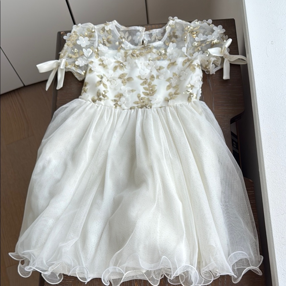 Girl White Floral Formal Dress 4T